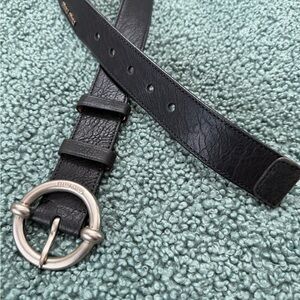 Miu Miu Black Leather Belt with Silver Buckle